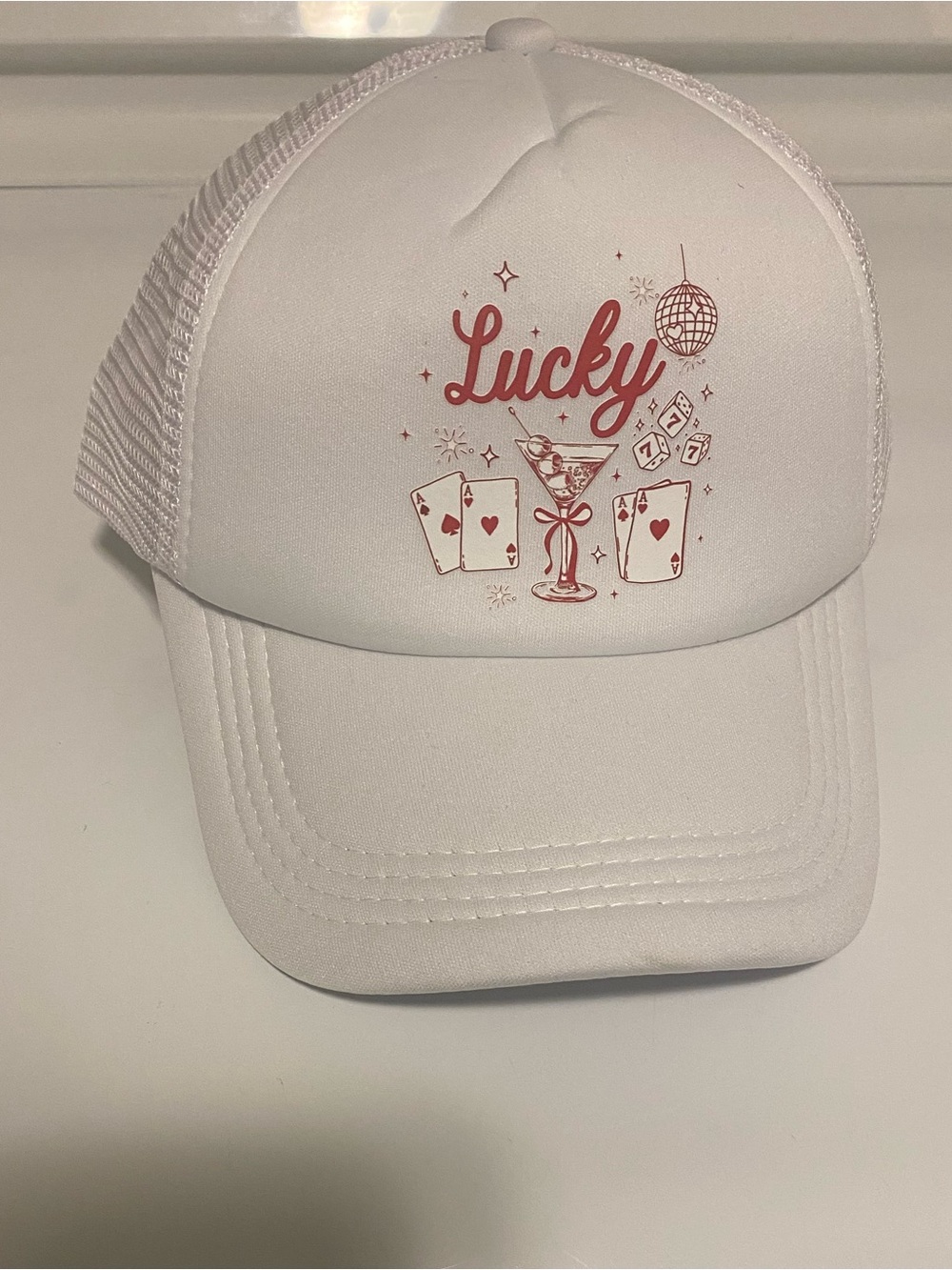 Lucky white cards and drink snap back cap